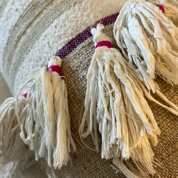 Anthropologie Striped Tasseled And Fringed Decorative Pillow 40" x 13" - Picture 5 of 10